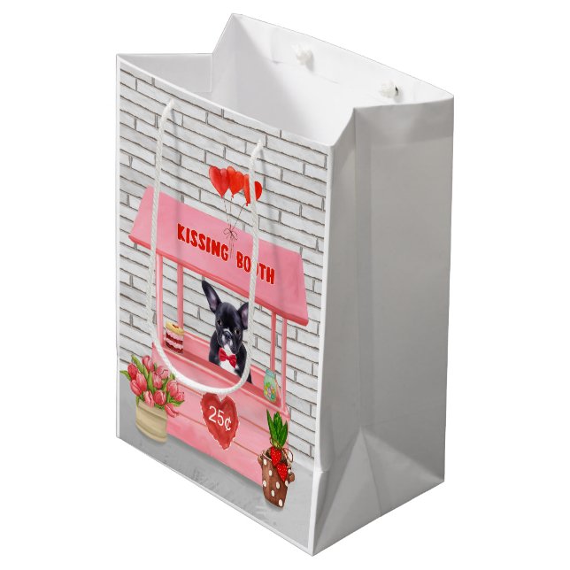 French Bulldog Valentine's Day Kissing Booth Medium Gift Bag (Front Angled)