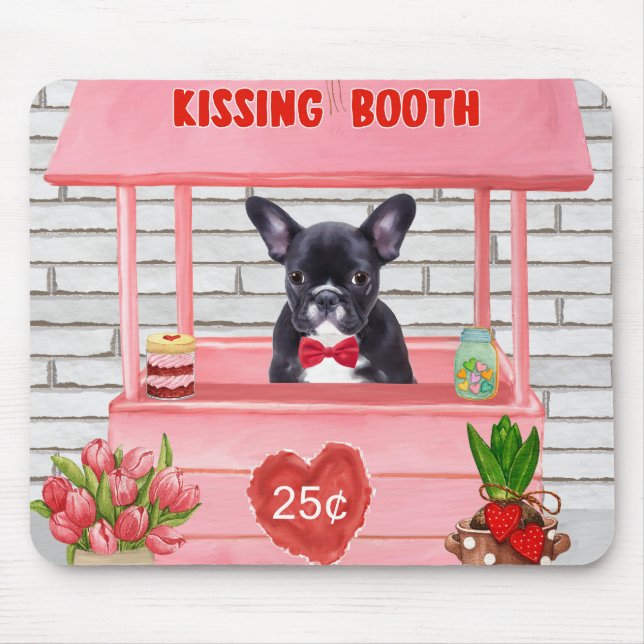 French Bulldog Valentine's Day Kissing Booth Mouse Pad (Front)