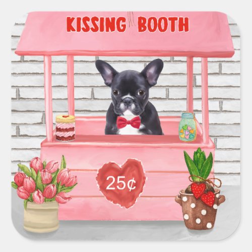 French Bulldog Valentines Day Kissing Booth Square Sticker