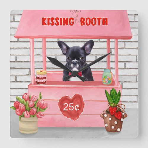 French Bulldog Valentines Day Kissing Booth Square Wall Clock