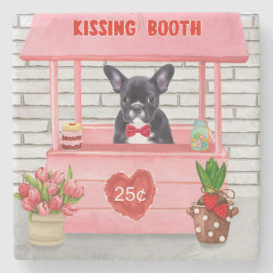 French Bulldog Valentine's Day Kissing Booth Stone Coaster