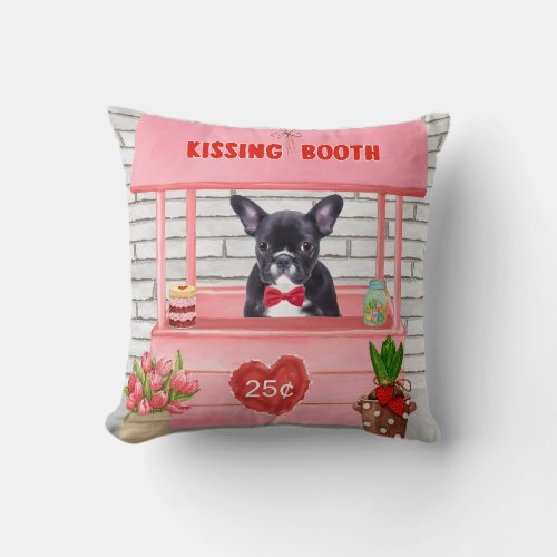 French Bulldog Valentines Day Kissing Booth  Throw Pillow