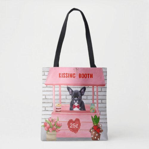 French Bulldog Valentines Day Kissing Booth Tote Bag