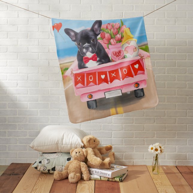 French Bulldog Valentine's Day Truck Baby Blanket (In Situ)