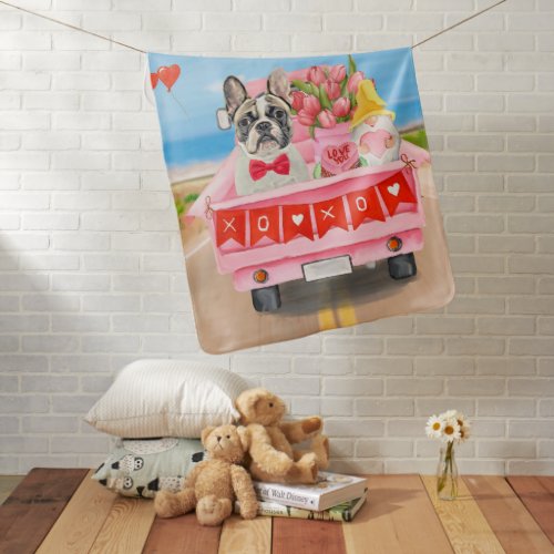 French Bulldog Valentines Day Truck  Baby Blanket
