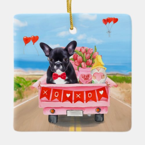 French Bulldog Valentines Day Truck Ceramic Ornament