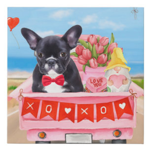 French Bulldog Valentine's Day Truck Faux Canvas Print