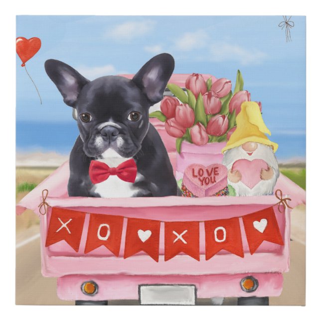 French Bulldog Valentine's Day Truck  Faux Canvas Print (Front)