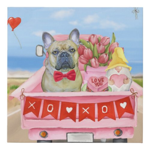French Bulldog Valentines Day Truck Faux Canvas Print
