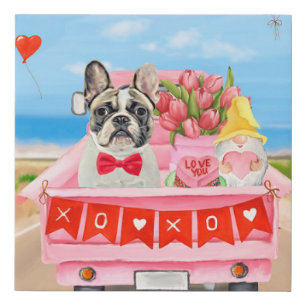 French Bulldog Valentine's Day Truck Faux Canvas Print