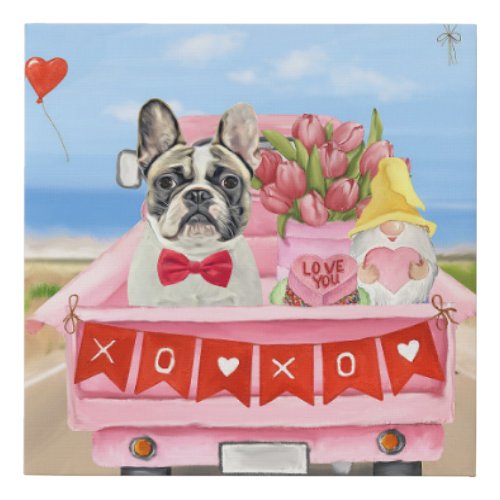 French Bulldog Valentines Day Truck Faux Canvas Print