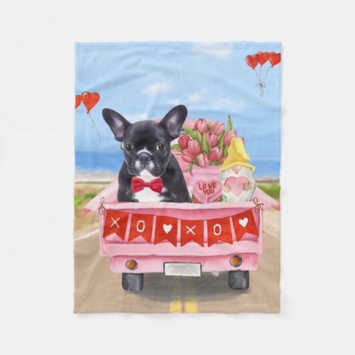 French Bulldog Valentines Day Truck Fleece Blanket
