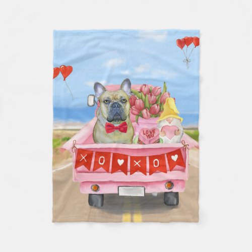 French Bulldog Valentines Day Truck Fleece Blanket