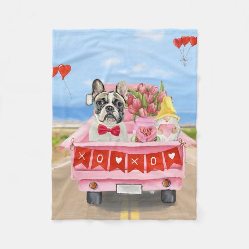 French Bulldog Valentines Day Truck  Fleece Blanket