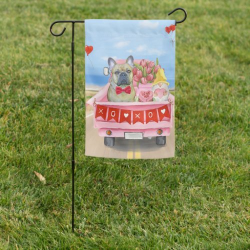 French Bulldog Valentines Day Truck Garden Flag