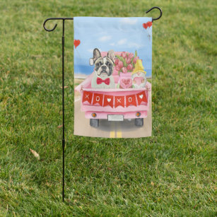 French Bulldog Valentine's Day Truck  Garden Flag