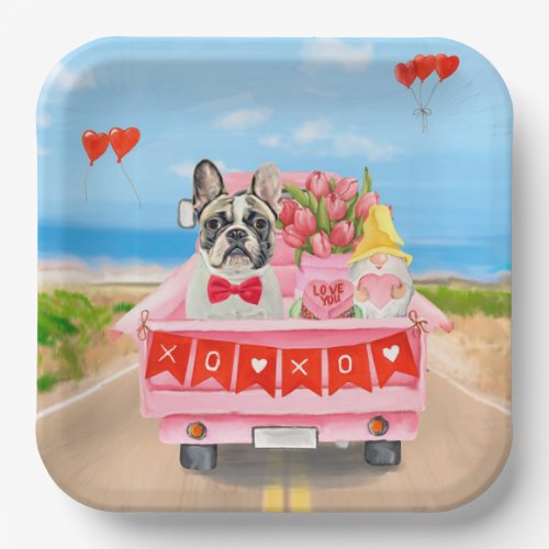 French Bulldog Valentines Day Truck Paper Plates