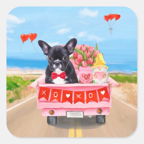 French Bulldog Valentines Day Truck Square Sticker