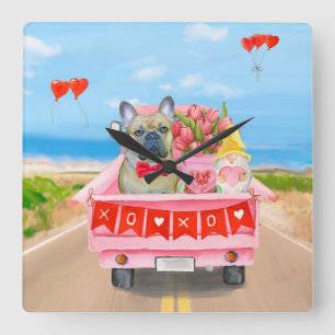 French Bulldog Valentine's Day Truck Square Wall Clock