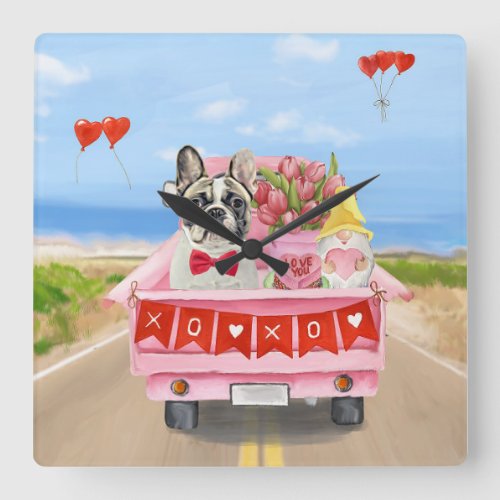 French Bulldog Valentines Day Truck Square Wall Clock