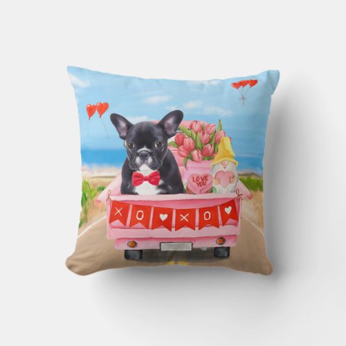 French Bulldog Valentines Day Truck  Throw Pillow