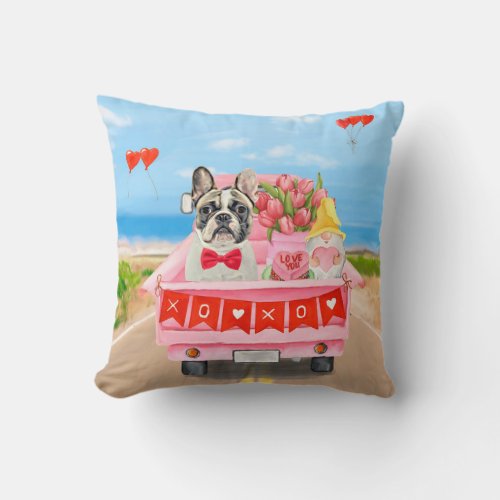 French Bulldog Valentines Day Truck Throw Pillow
