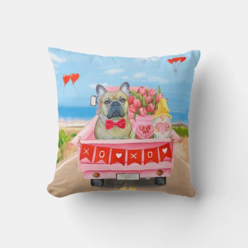 French Bulldog Valentines Day Truck Throw Pillow