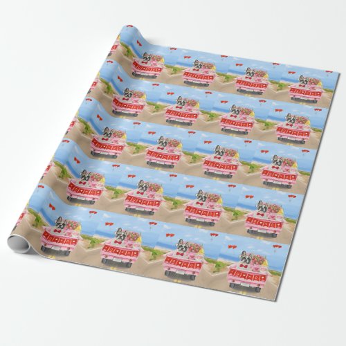 French Bulldog Valentines Day Truck Wrapping Paper