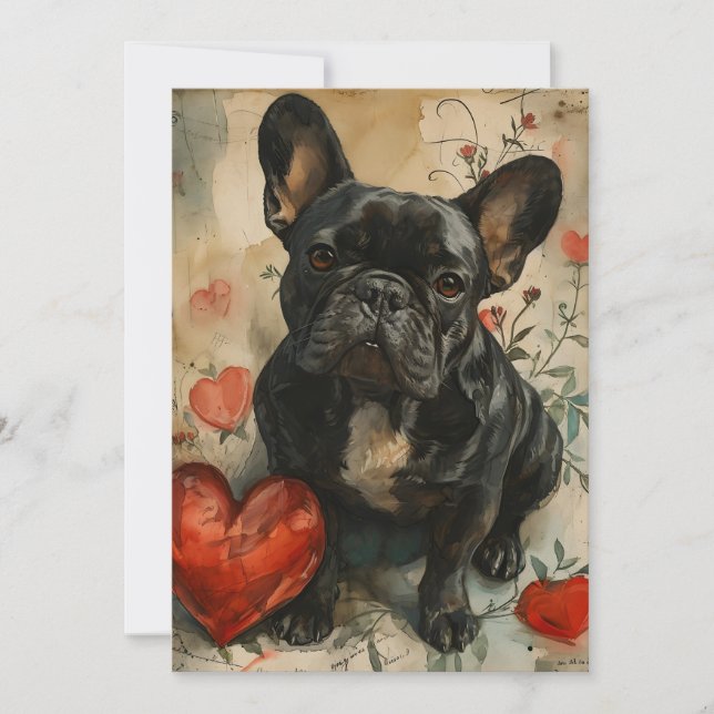 French Bulldog Valentine's Day Vintage  Holiday Card (Front)