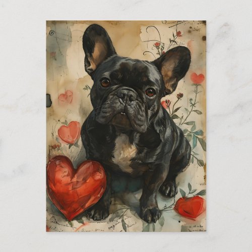 French Bulldog Valentines Day Vintage  Postcard