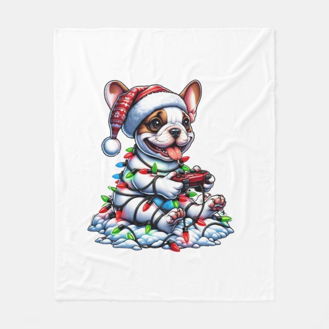 French Bulldog Video Game Controller Light Snow Sa Fleece Blanket (Front)