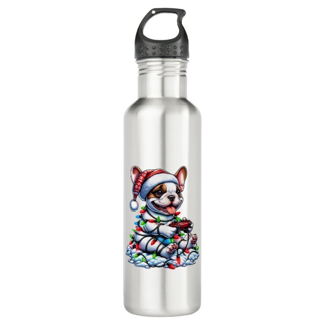 French Bulldog Video Game Controller Light Snow Sa Stainless Steel Water Bottle (Front)