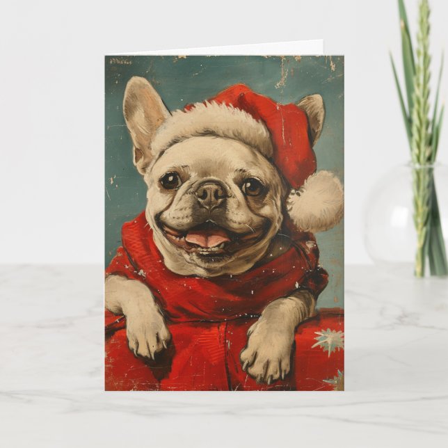 French Bulldog vintage personalized Christmas Holiday Card (Front)