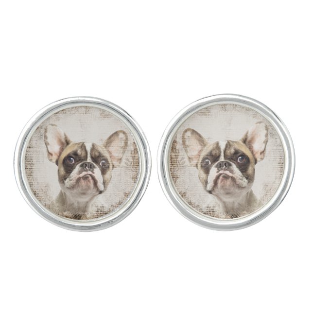 French Bulldog Vintage Portrait Cufflinks (Front)