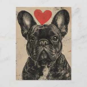 French bulldog Vintage Valentine's day Postcard