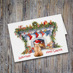 French Bulldog Wait for Santa Christmas Fireplace Cards