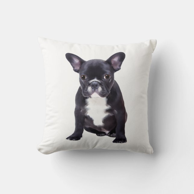 French Bulldog Water Color Art Painting Throw Pillow (Front)