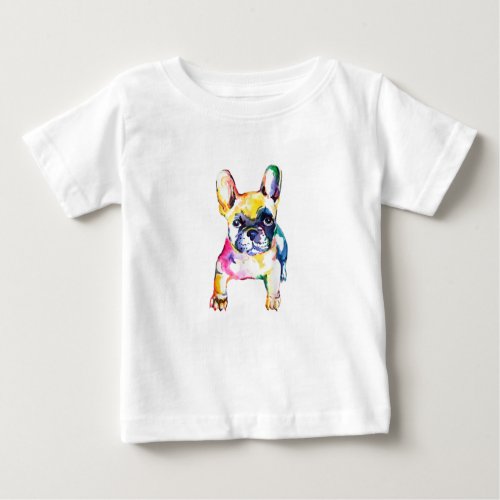 French Bulldog Watercolor Hand Draw For Dog Lover Baby T_Shirt