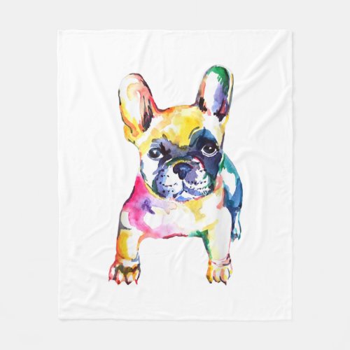 French Bulldog Watercolor Hand Draw For Dog Lover Fleece Blanket