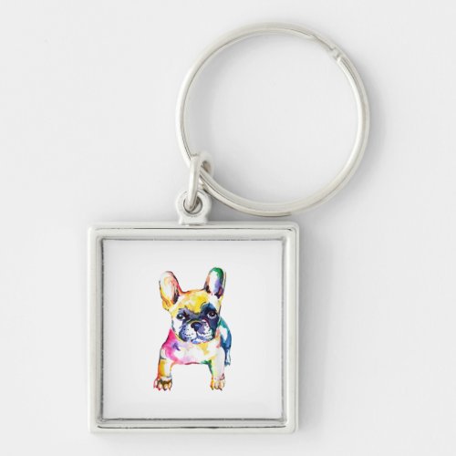 French Bulldog Watercolor Hand Draw For Dog Lover Keychain