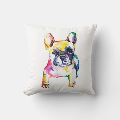 French Bulldog Watercolor Hand Draw For Dog Lover Throw Pillow