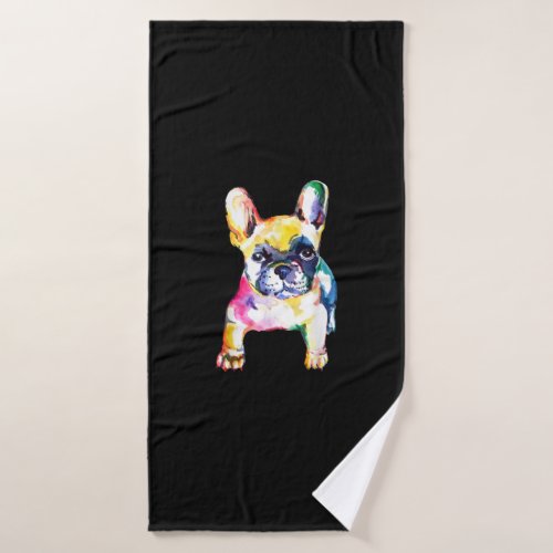 French Bulldog Watercolor Hand Drawing Gift Bath Towel