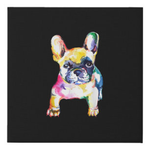 French Bulldog Watercolor Hand Drawing Gift Faux Canvas Print