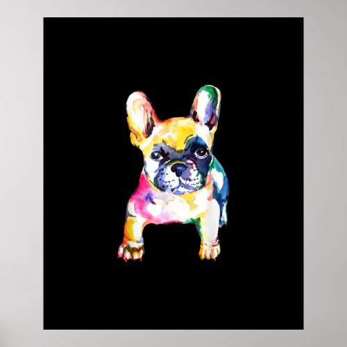 French Bulldog Watercolor Hand Drawing Gift Poster