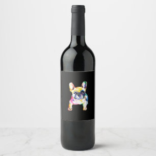 French Bulldog Watercolor Hand Drawing Gift Wine Label