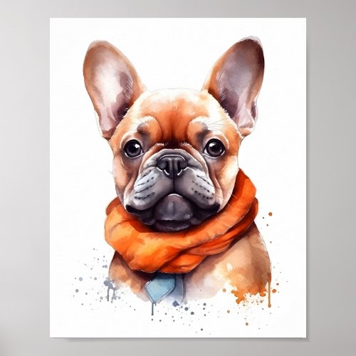 French Bulldog Watercolor Illustration Pet Dog Poster