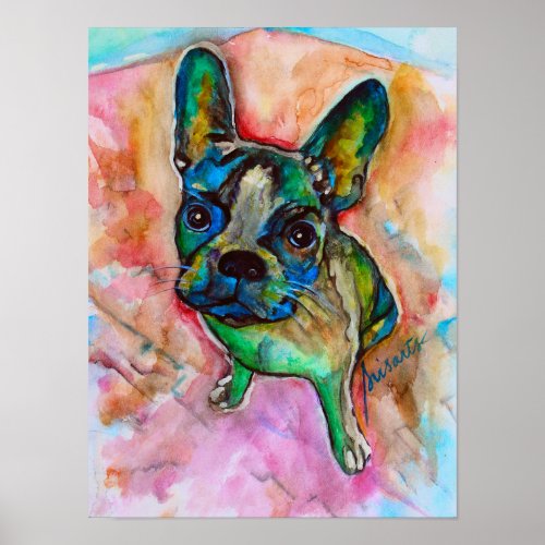 French Bulldog Watercolor Painting Poster