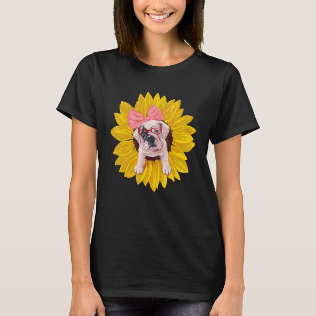 French Bulldog Wear a Pink Headband And Glasses on T-Shirt (Front)