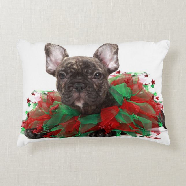 French bulldog wearing Christmas collar Decorative Pillow (Front)