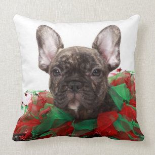 French bulldog wearing Christmas collar Throw Pillow